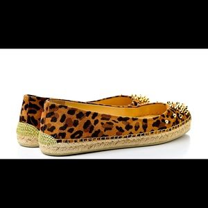 Christian Louboutin Spiked Leopard Flat Espadrille